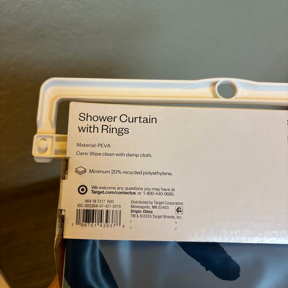 Room Essentials Shower Curtain With Rings Blue White Floral 13 Piece PEVA - Picture 6 of 7